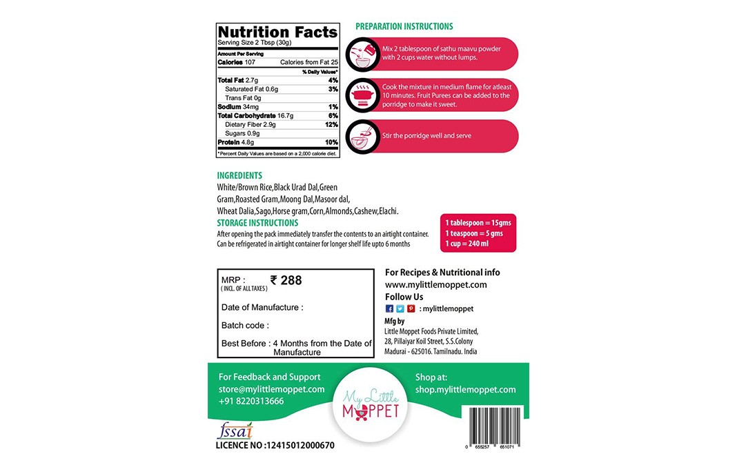 Little Moppet Foods Sathumaavu Mix    Pack  200 grams